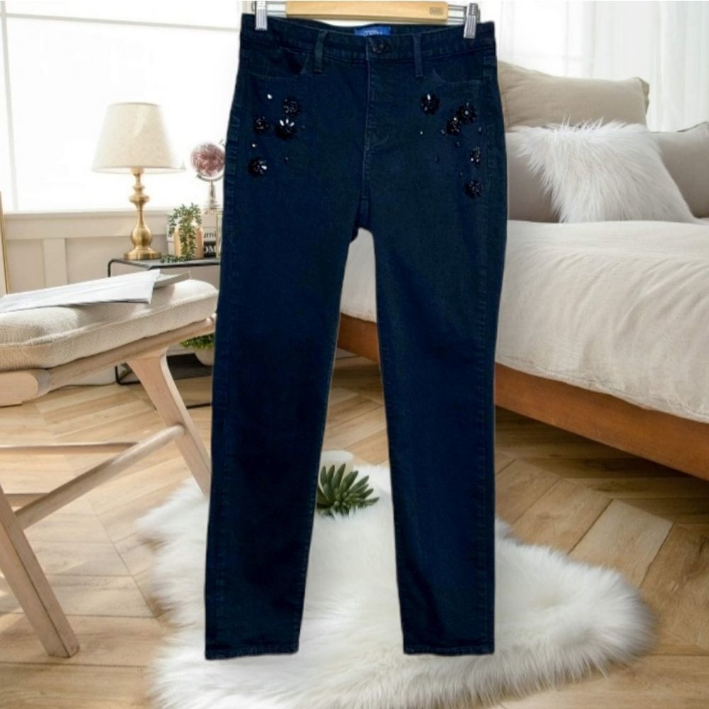TALBOTS FLAWLESS LIMITED EDITION HIGH MID RISE SLIM ANKLE BLACK SEQUINED JEANS 4 - Picture 4 of 13